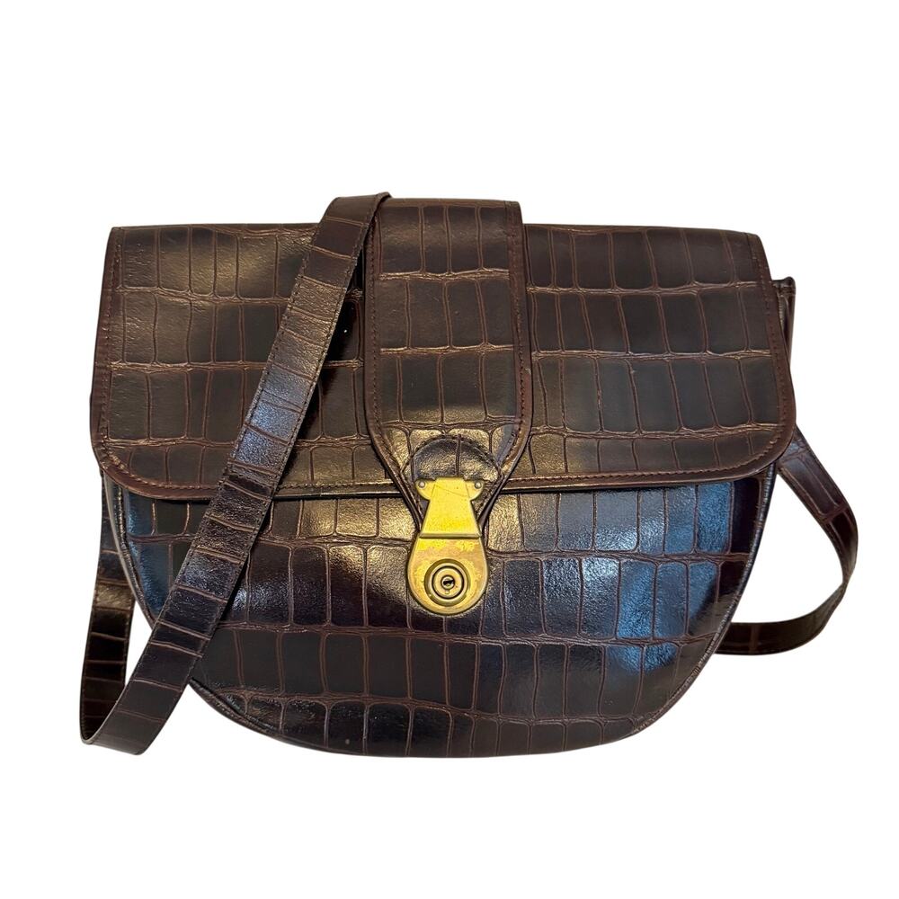 Vintage I Santi Shoulder Bag OS Brown Croc Embossed Leather Crossbody Classic